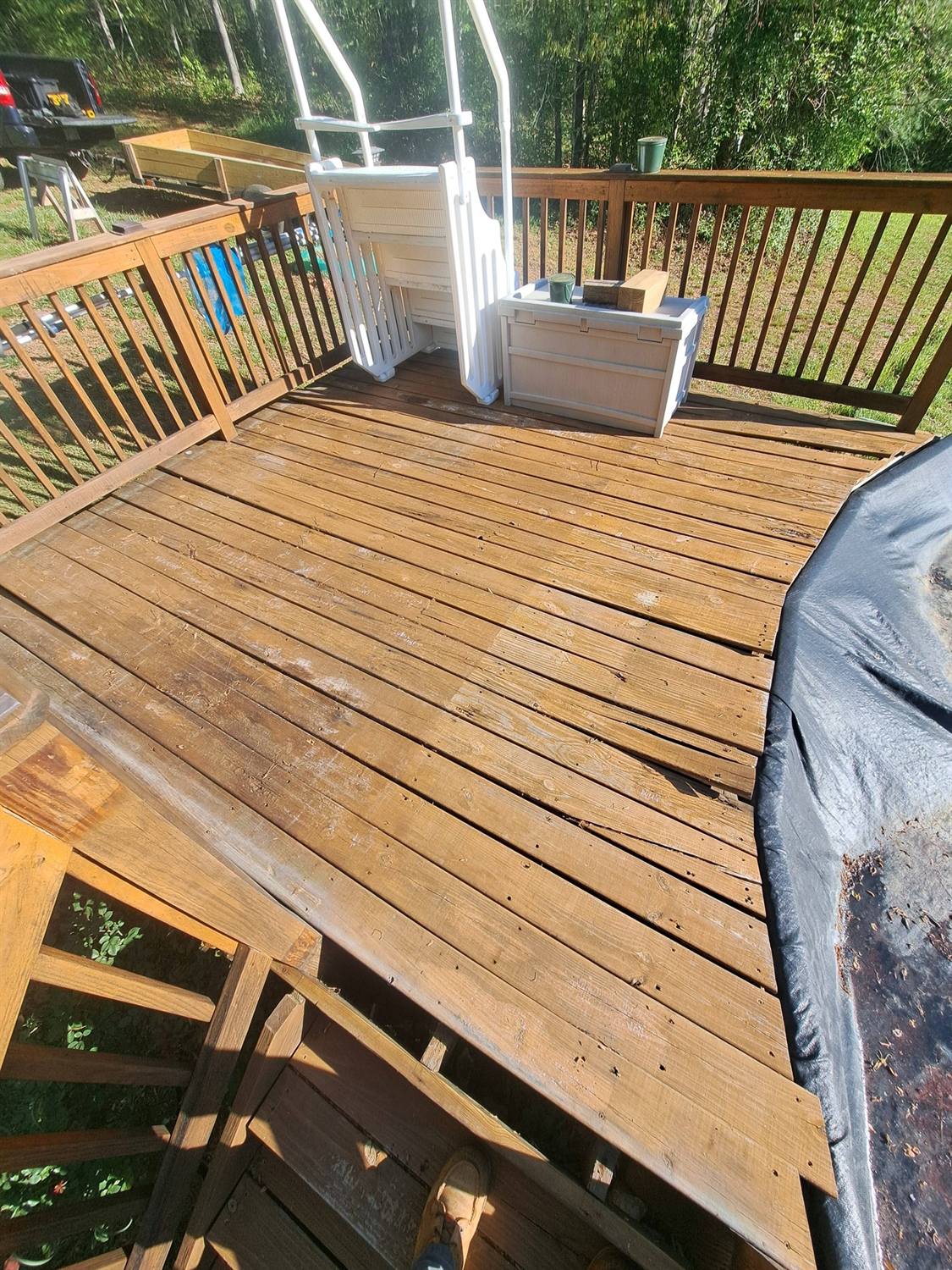Dirty and weathered deck before restoration